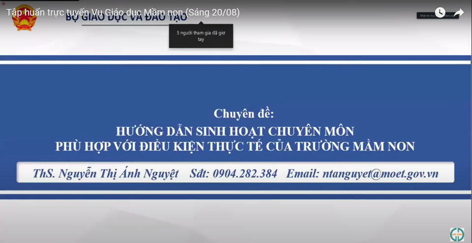 Tập huấn trực tuyến Vụ giáo dục mầm non sáng 20.8